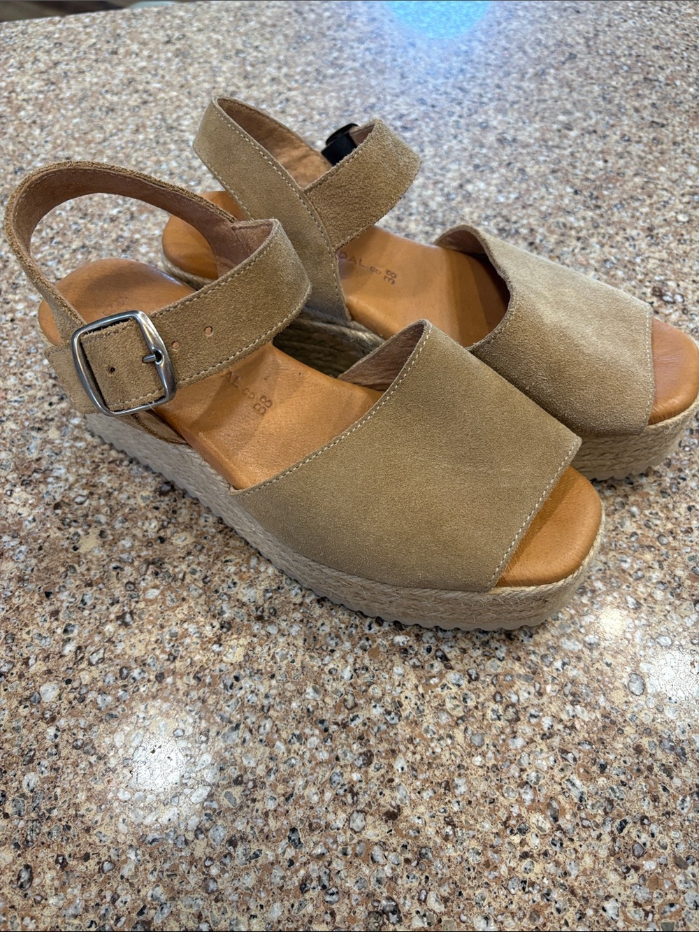 The Spanish Sandal Co Suede Platform Espadrille Sandals EU 38 Beige